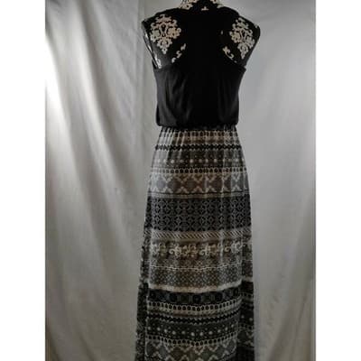 Derek Heart Black White Patterned Maxi Dress Racerback Tank Top Boho S - Thumbnail 6