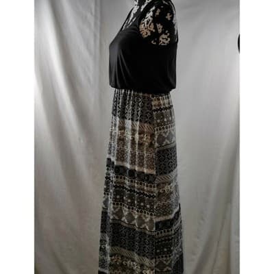 Derek Heart Black White Patterned Maxi Dress Racerback Tank Top Boho S - Thumbnail 5