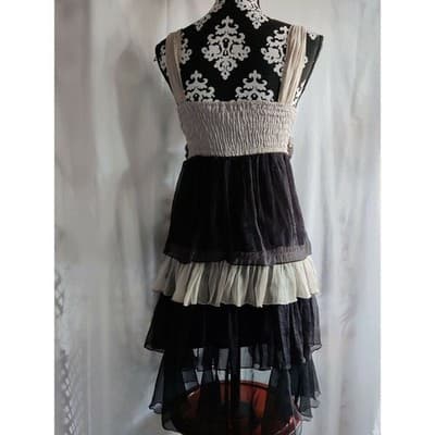 Rachael Chloe Black Beige Ruffled Rose Corset Dress Size S - Thumbnail 4