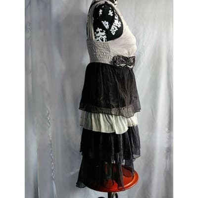 Rachael Chloe Black Beige Ruffled Rose Corset Dress Size S - Thumbnail 3