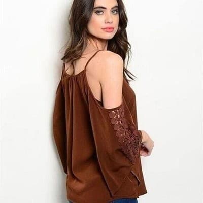 S Womens Va Va by Joy Han Brown Cold Shoulder Blouse - Thumbnail 2