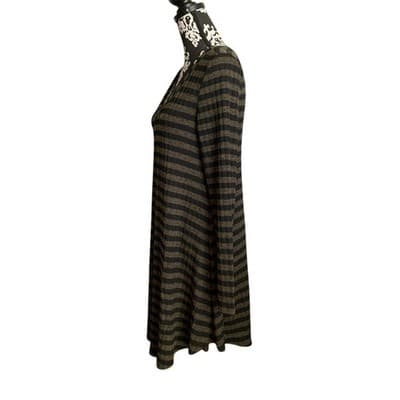 Women's Green & Black Striped Long Sleeve Swing Sweater Dress L - Thumbnail 9