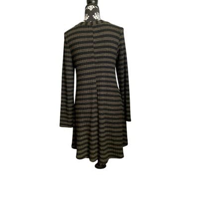 Women's Green & Black Striped Long Sleeve Swing Sweater Dress L - Thumbnail 2