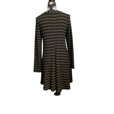 Women's Green & Black Striped Long Sleeve Swing Sweater Dress L - Thumbnail 11