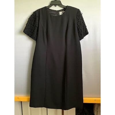 Jessica Howard Women's Size 14 Black Beaded Knee Length Evening Dress - Thumbnail 6