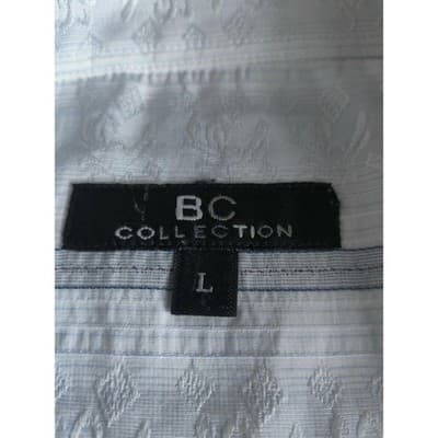 BC Collection Mens Large Short Sleeve Button Down Shirt Blue White Striped L - Thumbnail 3