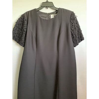 Jessica Howard Women's Size 14 Black Beaded Knee Length Evening Dress - Thumbnail 4