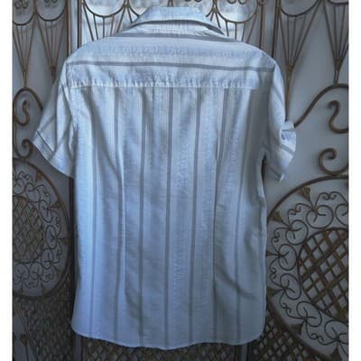 BC Collection Mens Large Short Sleeve Button Down Shirt Blue White Striped L - Thumbnail 2