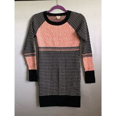 Mossimo Women's XS Orange Geometric Knit Sweater Dress Knee Length - Image 1