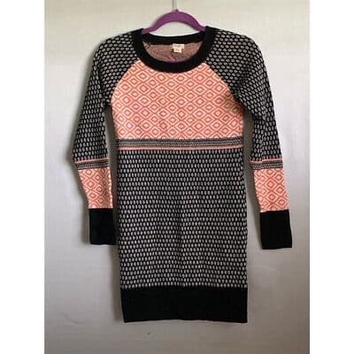 Mossimo Women's XS Orange Geometric Knit Sweater Dress Knee Length - Thumbnail 3