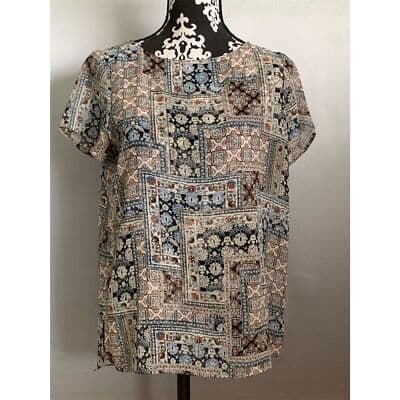 J. Jill Women's XS Multicolor Sheer Floral Bohemian Blouse Short Sleeve - Thumbnail 2