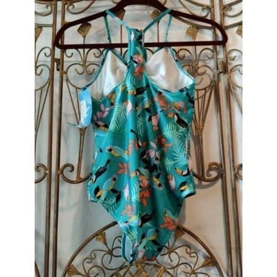 Speedo Kids Girls One Piece Swimsuit Teal Toucan Tropical Print XL 16 - Thumbnail 12
