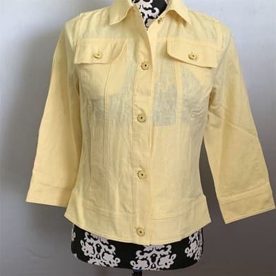 Isaac Mizrahi Live! Women's Yellow Linen Jacket Size 2 3/4 Sleeve Casual - Thumbnail 12