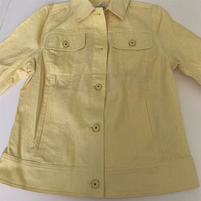 Isaac Mizrahi Live! Women's Yellow Linen Jacket Size 2 3/4 Sleeve Casual - Thumbnail 9