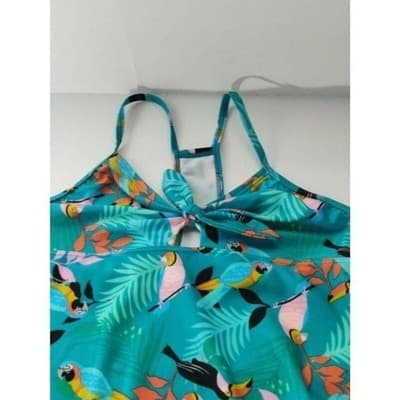 Speedo Kids Girls One Piece Swimsuit Teal Toucan Tropical Print XL 16 - Thumbnail 8