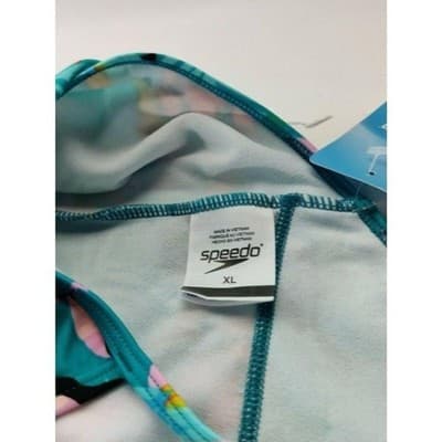 Speedo Kids Girls One Piece Swimsuit Teal Toucan Tropical Print XL 16 - Thumbnail 6