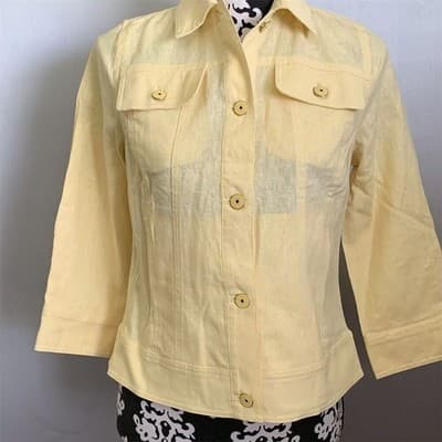 Isaac Mizrahi Live! Women's Yellow Linen Jacket Size 2 3/4 Sleeve Casual - Image 1