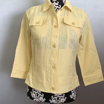 Isaac Mizrahi Live! Women's Yellow Linen Jacket Size 2 3/4 Sleeve Casual - Thumbnail 13