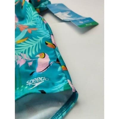 Speedo Kids Girls One Piece Swimsuit Teal Toucan Tropical Print XL 16 - Thumbnail 5