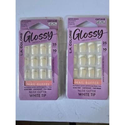 LA Colors CNT103B Nude Glitter White Tip False Nails 10 Size Options Pack of 2 - Image 1