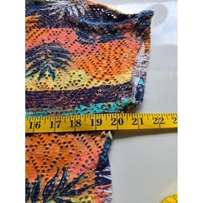 Hearts of Palm Tropical Palm Leaf Print Crochet Knit V Neck Top Womens Large - Thumbnail 9