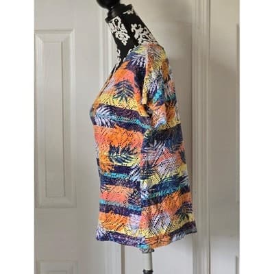 Hearts of Palm Tropical Palm Leaf Print Crochet Knit V Neck Top Womens Large - Thumbnail 3