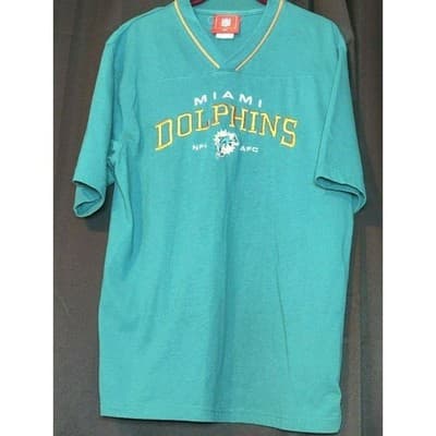 Miami Dolphins NFL Football V Neck T Shirt Mens Size Medium Teal Orange - Thumbnail 9