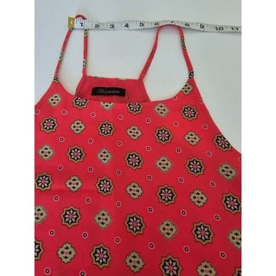 Shinesbar Coral Geometric Print Halter Neck Tank Top Size L - Thumbnail 4