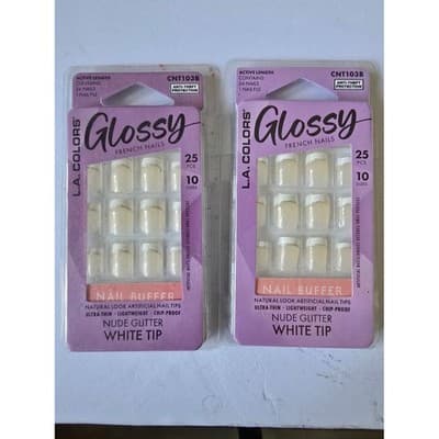 LA Colors CNT103B Nude Glitter White Tip False Nails 10 Size Options Pack of 2 - Thumbnail 3