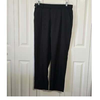 MANFINITY Black Wide Leg Trousers Elastic Waist Belted Pleated Tailored XL - Image 1