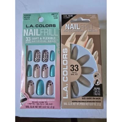 LA COLORS Nailfrill 33 Piece Artificial Nail Kit Almond Medium Length Soft - Image 1