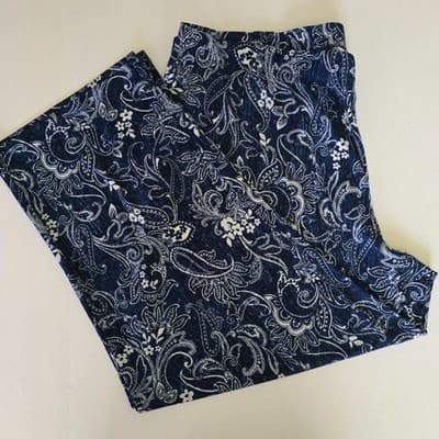 QVC Wide Leg Paisley Print Pants Blue White Comfort Casual Lounge Size 2XP - Thumbnail 4