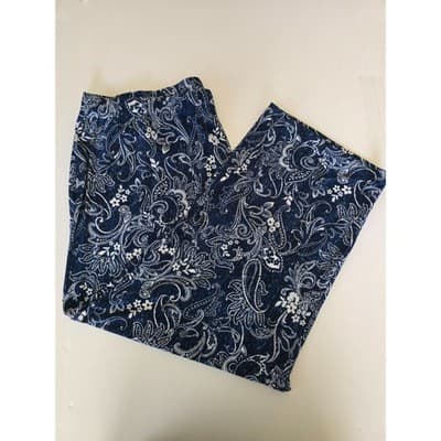 QVC Wide Leg Paisley Print Pants Blue White Comfort Casual Lounge Size 2XP - Thumbnail 5