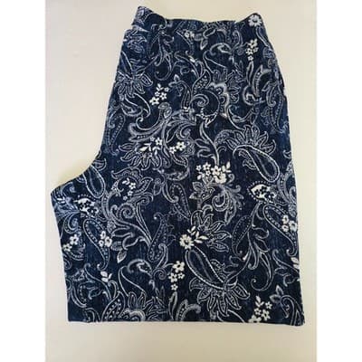 QVC Wide Leg Paisley Print Pants Blue White Comfort Casual Lounge Size 2XP - Thumbnail 6
