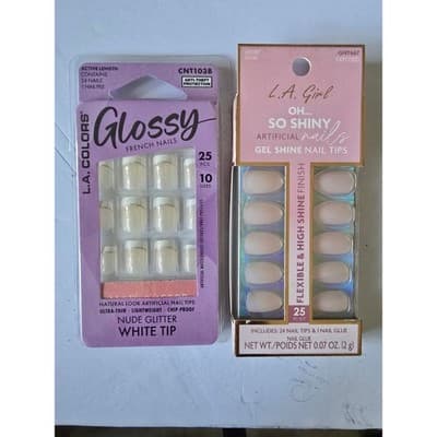 LA Colors Glossy French Nails Nude Glitter White Tip Artificial Nails 25 Pcs - Image 1