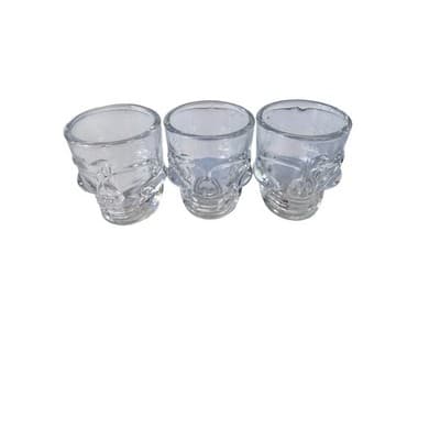 Set of 3 Skull Shot Glasses Clear Glass Unique Barware Drinkware - Thumbnail 6