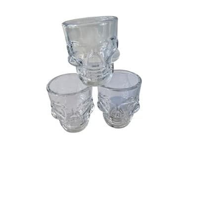 Set of 3 Skull Shot Glasses Clear Glass Unique Barware Drinkware - Image 1