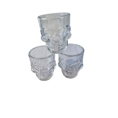 Set of 3 Skull Shot Glasses Clear Glass Unique Barware Drinkware - Thumbnail 3