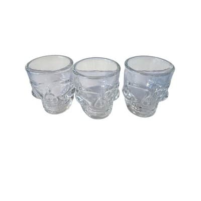 Set of 3 Skull Shot Glasses Clear Glass Unique Barware Drinkware - Thumbnail 7