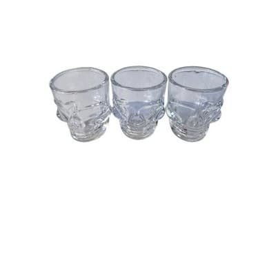 Set of 3 Skull Shot Glasses Clear Glass Unique Barware Drinkware - Thumbnail 5