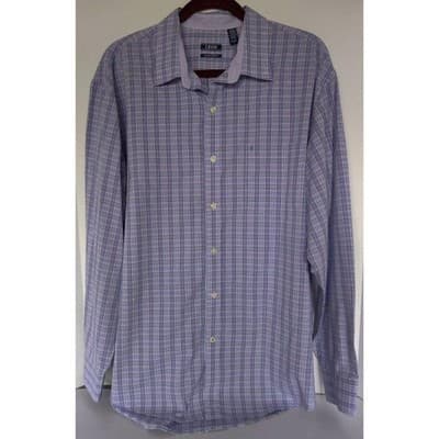 Mens Izod Checker Long Sleeve Collar Purple Shirt Sz, XL/16 - Image 1