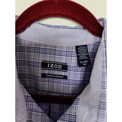 Mens Izod Checker Long Sleeve Collar Purple Shirt Sz, XL/16 - Thumbnail 3