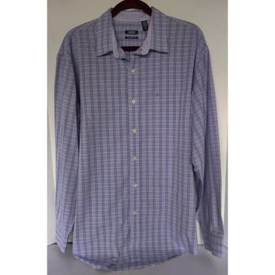 Mens Izod Checker Long Sleeve Collar Purple Shirt Sz, XL/16 - Thumbnail 8