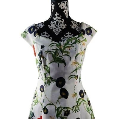 Forever21 Floral Cap Sleeve Fit & Flare Dress White Green Womens Size Small - Thumbnail 2