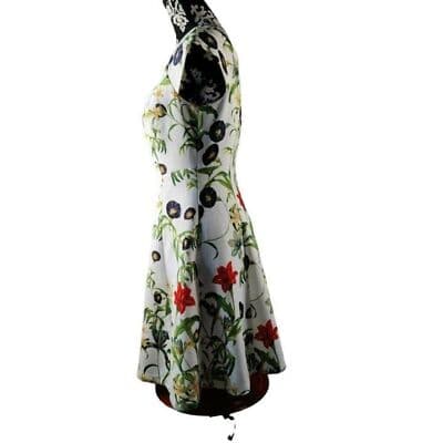 Forever21 Floral Cap Sleeve Fit & Flare Dress White Green Womens Size Small - Thumbnail 4