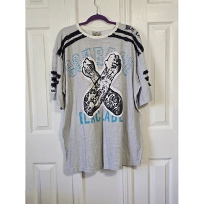 Black Label Men's 4XL Striped Graphic T-Shirt Tattoo Fists "All Serious Daring" - Thumbnail 2