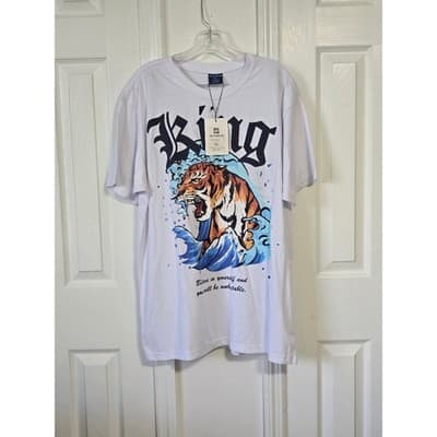 Victorious King Tiger Wave Graphic T Shirt XL White Mens Cotton - Thumbnail 12