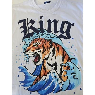 Victorious King Tiger Wave Graphic T Shirt XL White Mens Cotton - Thumbnail 3