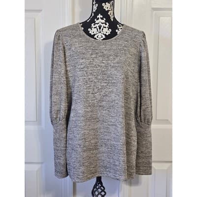 Cozy Heathered Gray Long Sleeve Top with Puffed Sleeve Detail Women's XL - Image 1