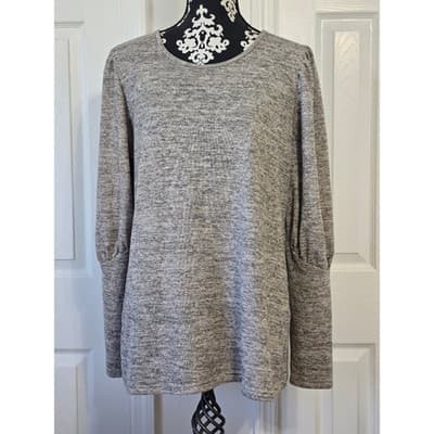 Cozy Heathered Gray Long Sleeve Top with Puffed Sleeve Detail Women's XL - Thumbnail 6